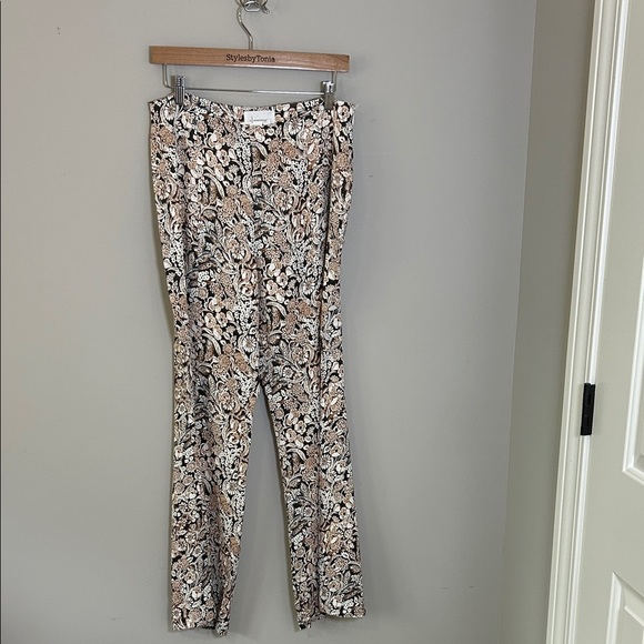 Anthropologie Satin Flare Leg Paisley Print Pants Tan Beige High Rise Sz 10 - Picture 4 of 14